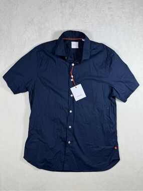 NWT $188 Swims Medium Navy Short-Sleeve Lightweight  Seersucker Shirt